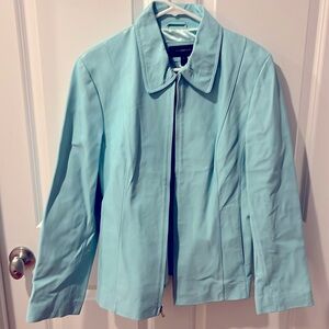 Beautiful aqua leather jacket.